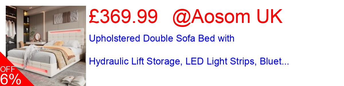 6% OFF, Upholstered Double Sofa Bed with Hydraulic Lift Storage, LED Light Strips, Bluet... £369.99@Aosom UK