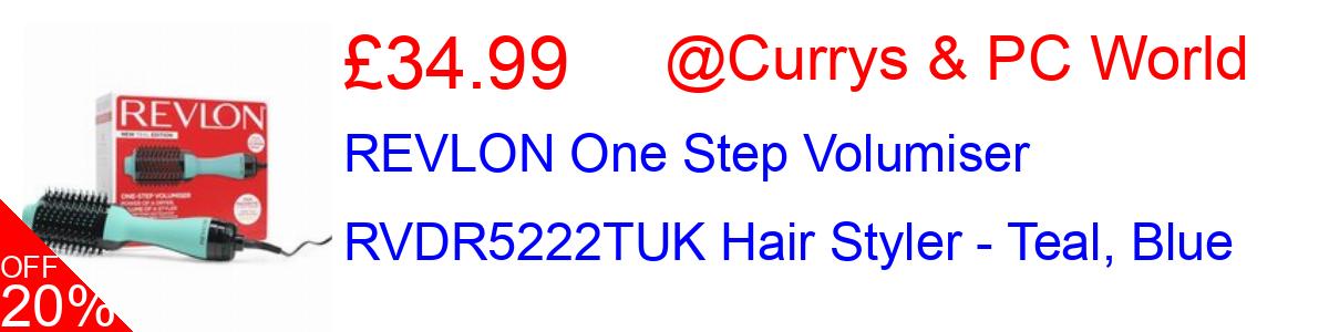 30% OFF, REVLON One Step Volumiser RVDR5222TUK Hair Styler - Teal, Blue £34.99@Currys & PC World