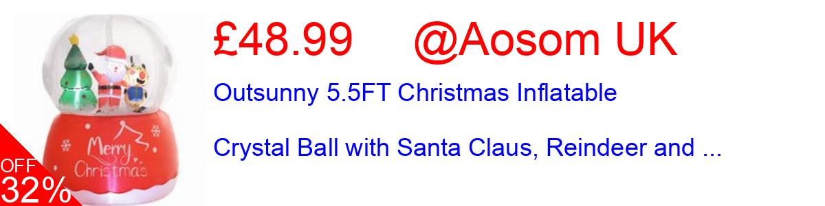 32% OFF, Outsunny 5.5FT Christmas Inflatable Crystal Ball with Santa Claus, Reindeer and ... £48.99@Aosom UK