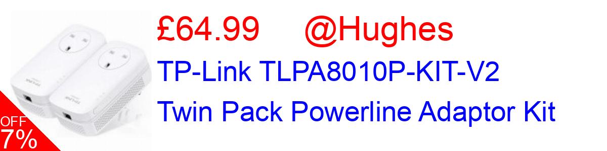 7% OFF, TP-Link TLPA8010P-KIT-V2 Twin Pack Powerline Adaptor Kit £64.99@Hughes