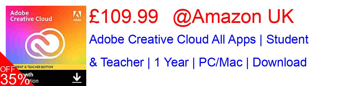 42% OFF, Adobe Creative Cloud All Apps | Student & Teacher | 1 Year | PC/Mac | Download £109.99@Amazon UK