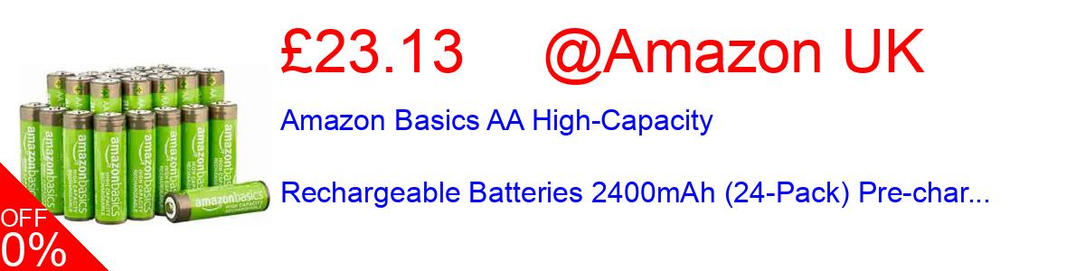 19% OFF, Amazon Basics AA High-Capacity Rechargeable Batteries 2400mAh (24-Pack) Pre-char... £21.25@Amazon UK